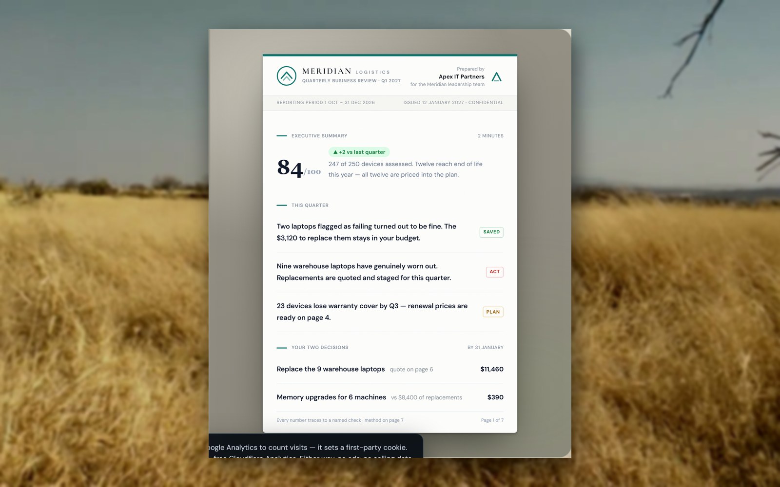 Lilo's white-label client business review with the executive summary page open